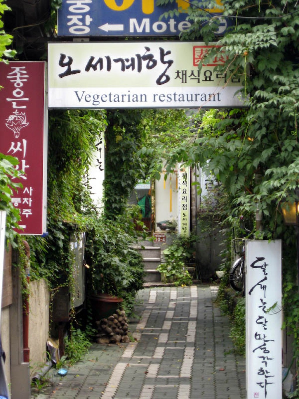 We found this very good vegetarian restaurnt off a side street from Insadong-il.  We have no idea what the English name is.